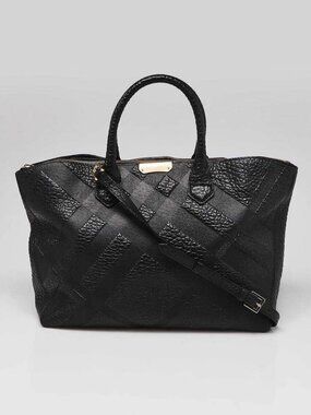 Burberry Black Embossed Check Leather Dewsbury Tote Bag